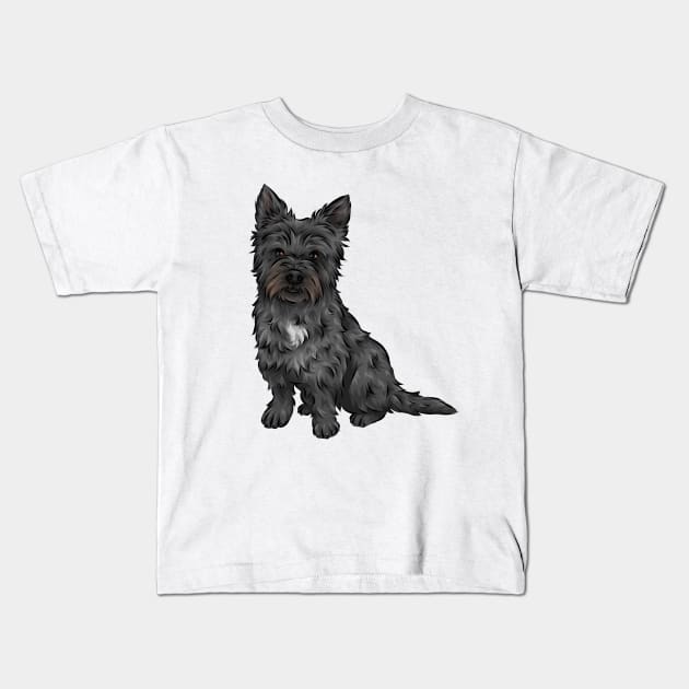 Black Cairn Terrier Dog Kids T-Shirt by Shirin Illustration